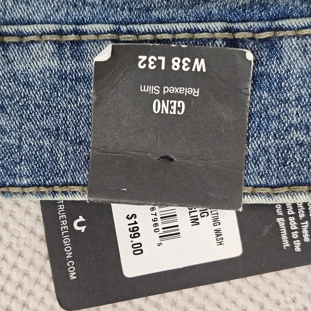 True Religion Geno Big T‎ Flap Slim Jeans 38 Medium Melting Wash 700219 Mens NEW
